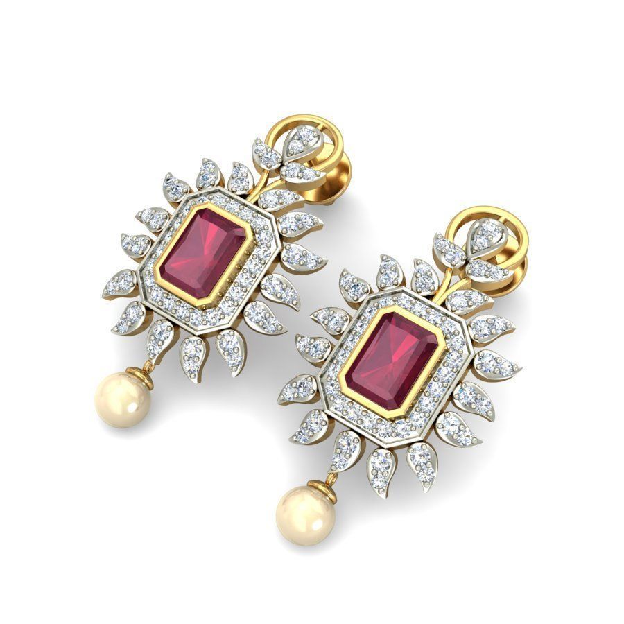 Bezel Set Emerald Diamond Earrings with Diamonds 3D print model_3