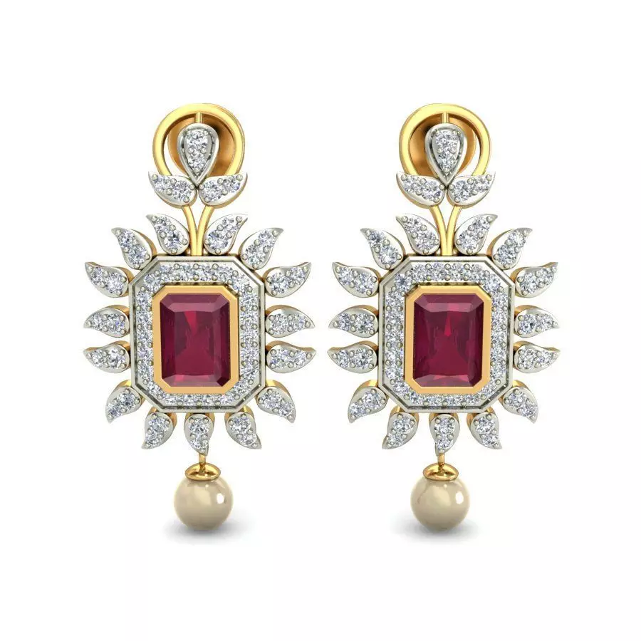 Bezel Set Emerald Diamond Earrings with Diamonds 3D print model_0