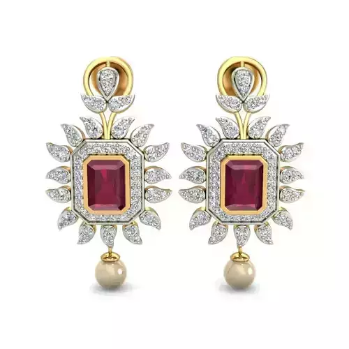 Bezel Set Emerald Diamond Earrings with Diamonds 3D print model