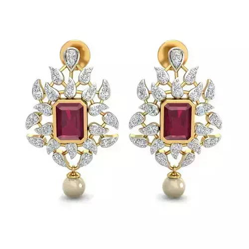 Bezel Set Emerald Diamond Earrings with Diamonds 3D print model