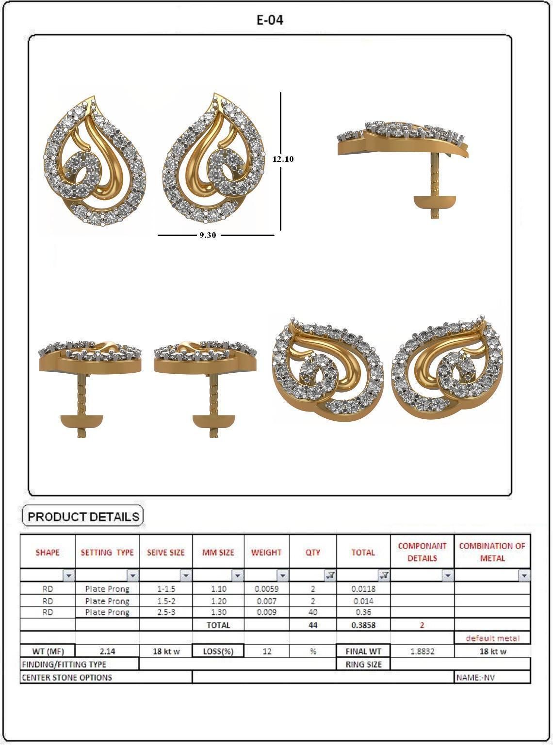 Women Solitaire Earring 3DM STL OBJ FBX Render Details 3D print model_4