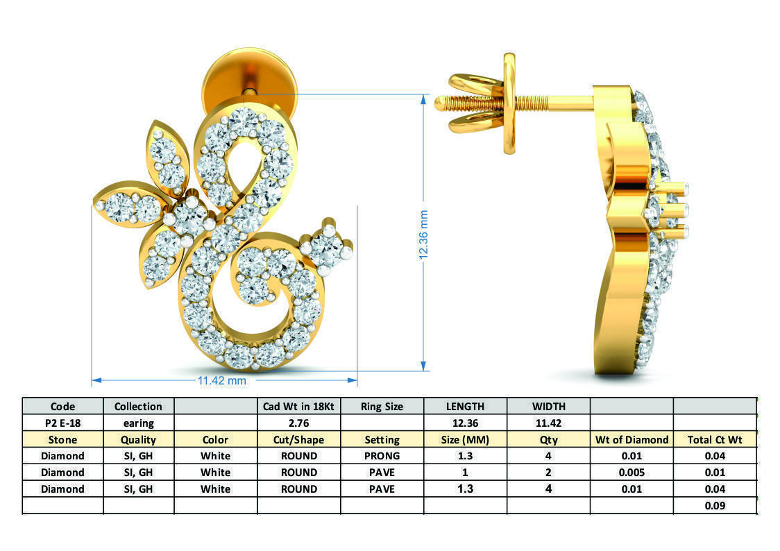 Women Solitaire Earring 3DM STL OBJ FBX Render Details 3D print model_3