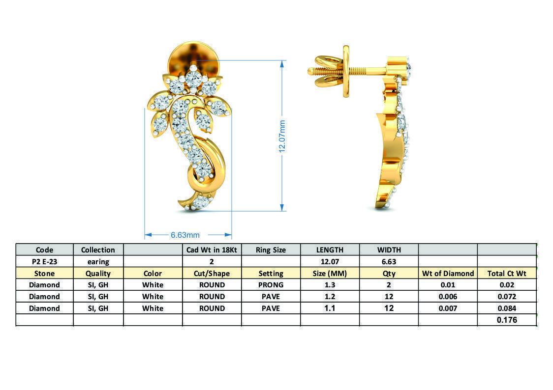 Women Solitaire Earring 3DM STL OBJ FBX Render Details 3D print model_3