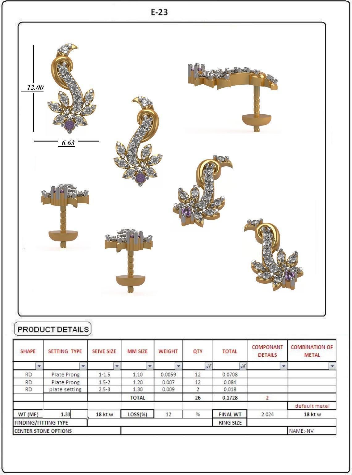 Women Solitaire Earring 3DM STL OBJ FBX Render Details 3D print model_4