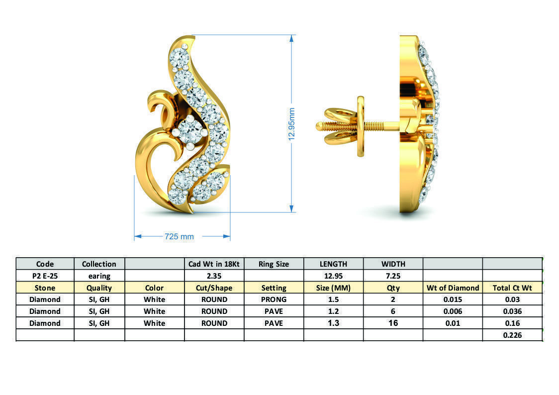 Women Solitaire Earring 3DM STL OBJ FBX Render Details 3D print model_3