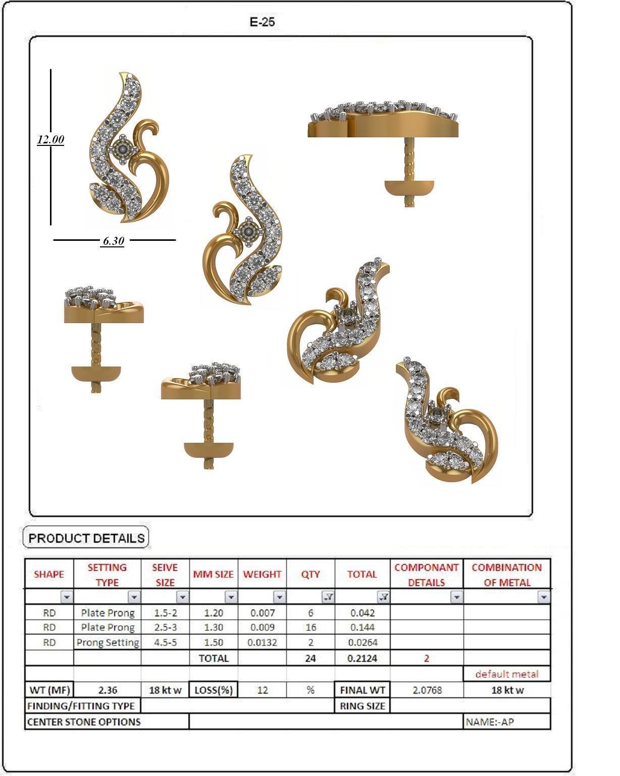 Women Solitaire Earring 3DM STL OBJ FBX Render Details 3D print model_4