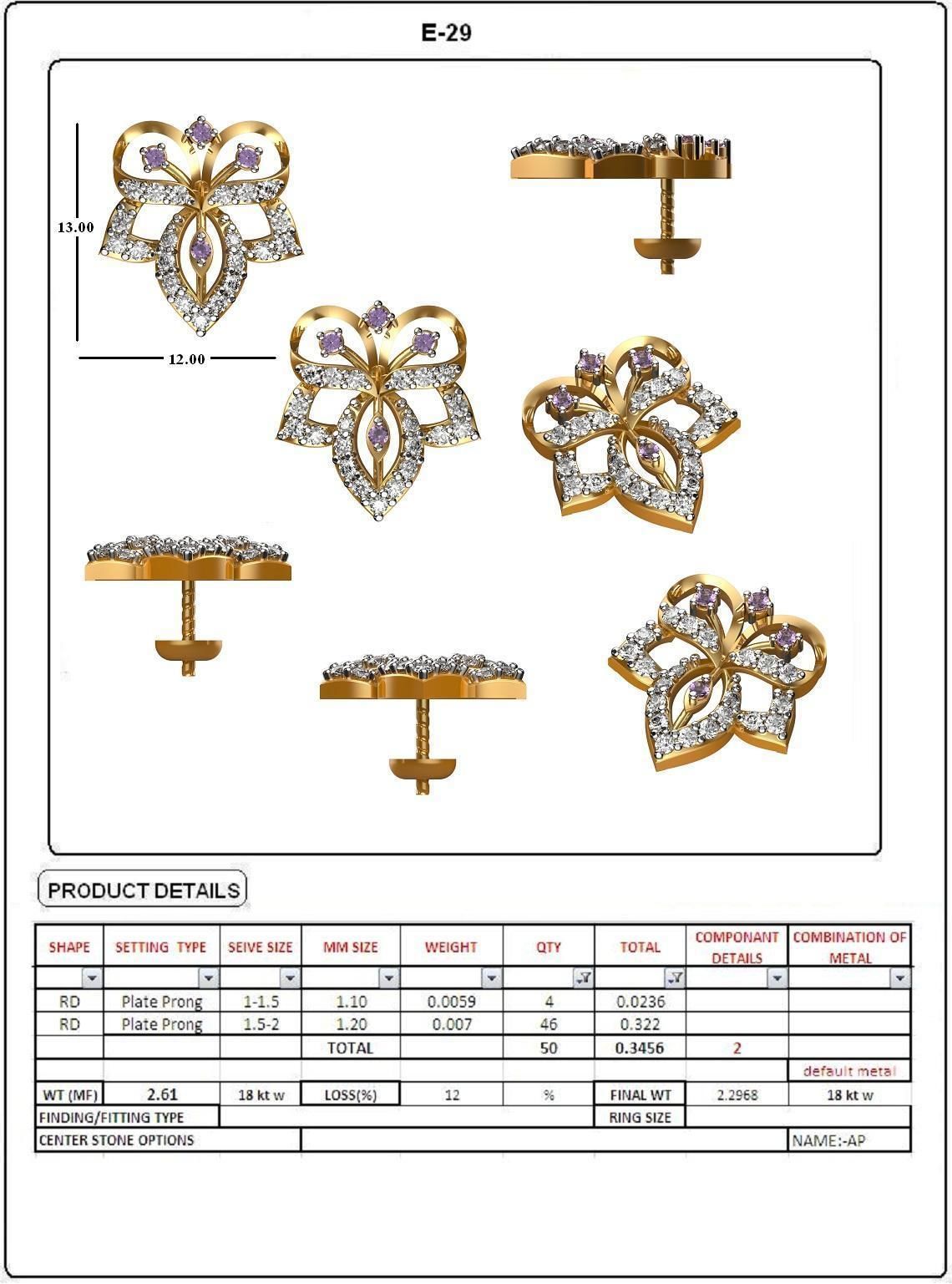 Women Solitaire Earring 3DM STL OBJ FBX Render Details 3D print model_4