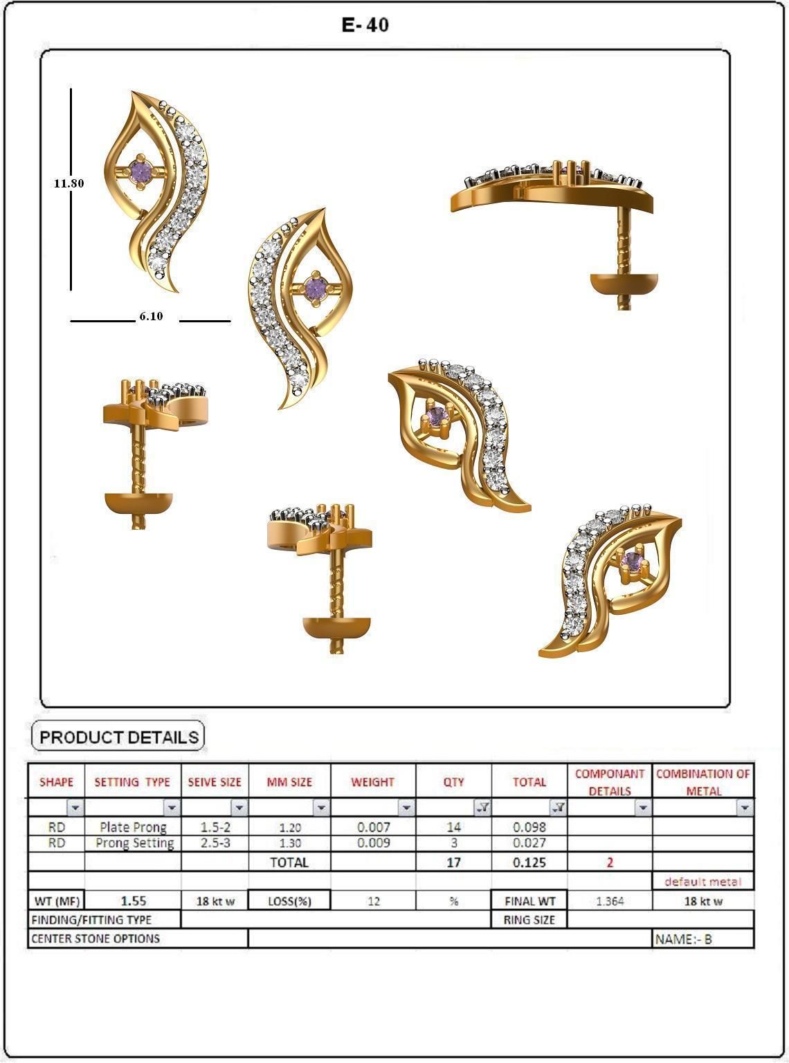 Women Solitaire Earring 3DM STL OBJ FBX Render Details 3D print model_4
