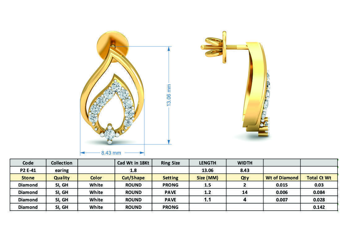 Women Solitaire Earring 3DM STL OBJ FBX Render Details 3D print model_3
