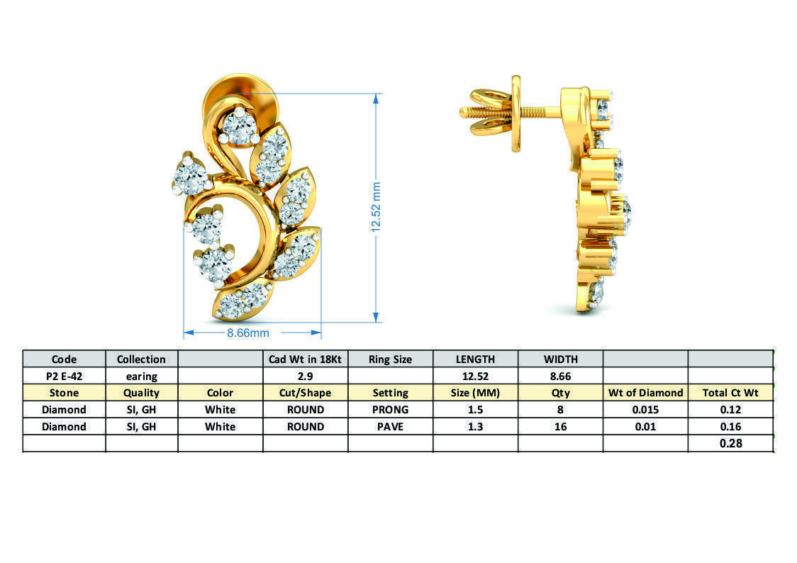 Women Solitaire Earring 3DM STL OBJ FBX Render Details 3D print model_3