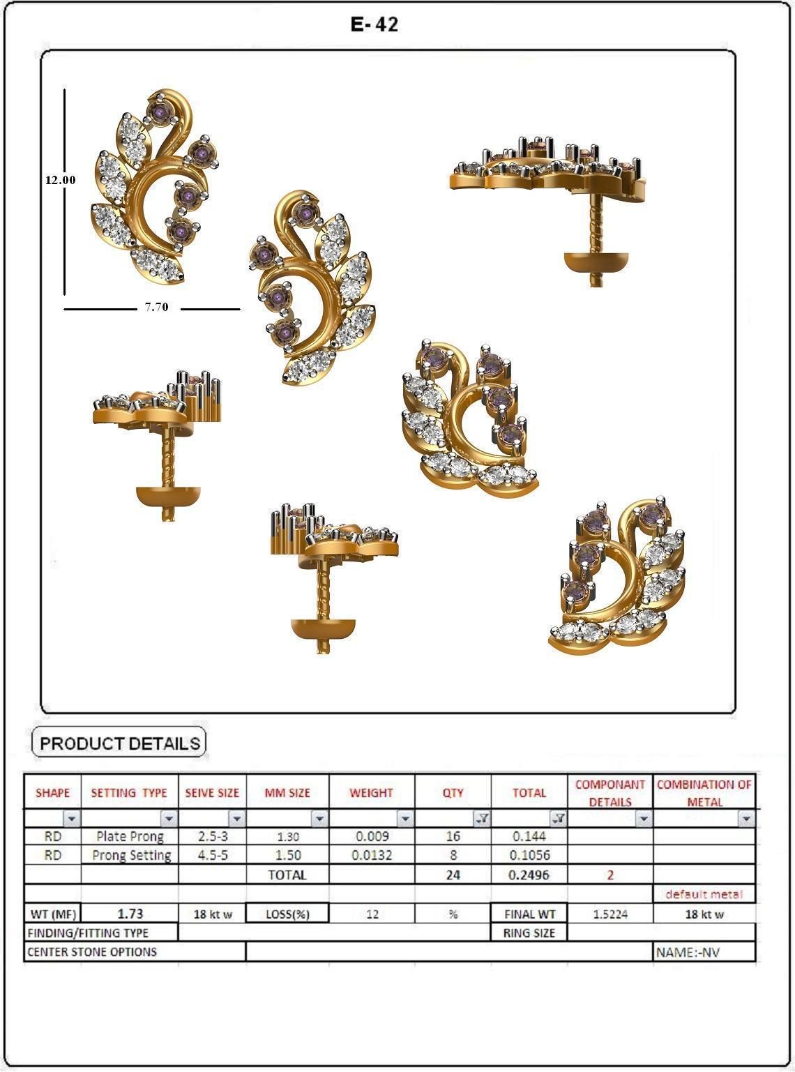 Women Solitaire Earring 3DM STL OBJ FBX Render Details 3D print model_4