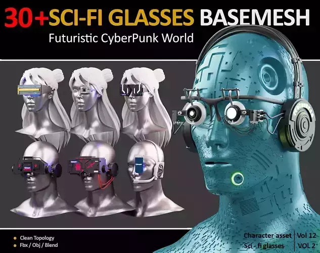 30 SCI-FI GLASSES BASEMESH Futuristic Cyberpunk  VOL 12 Low-poly 3D model