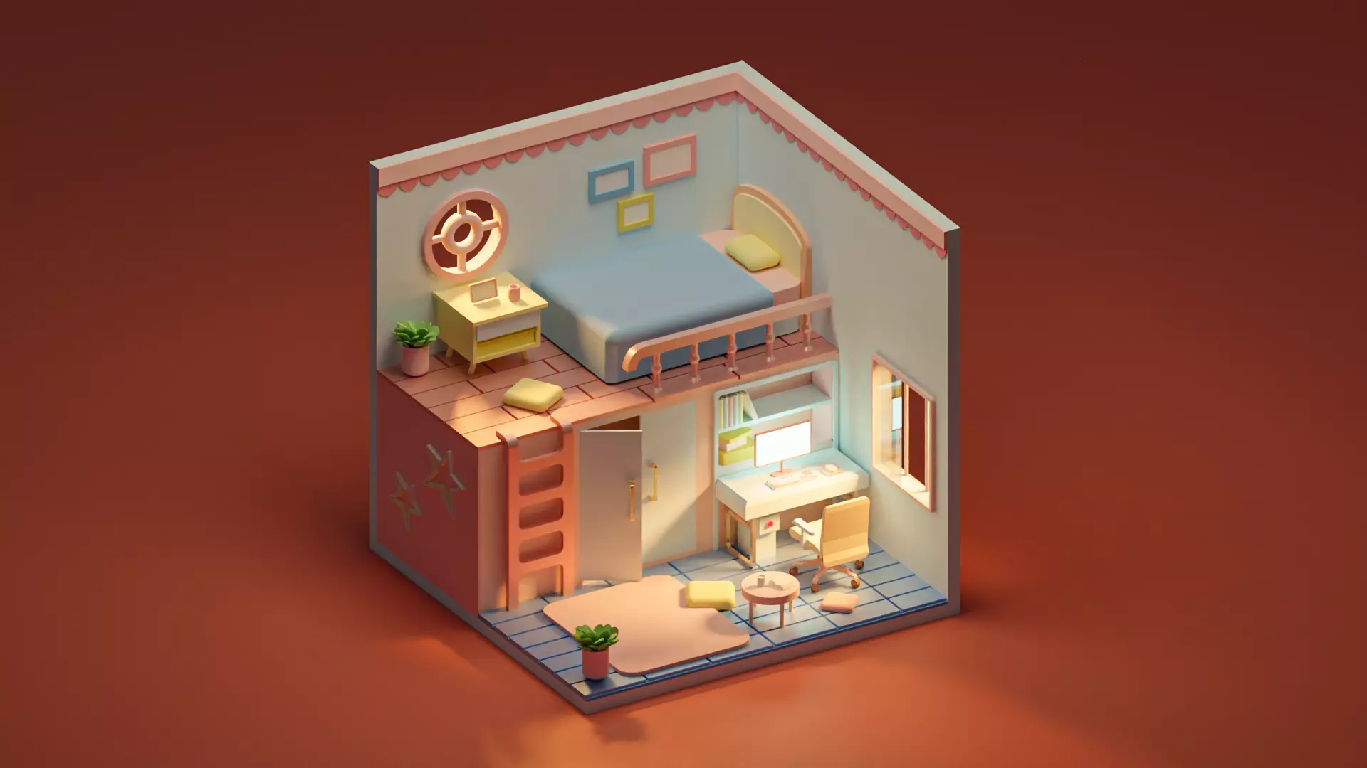 Cartoon bedroom Free 3D model_0