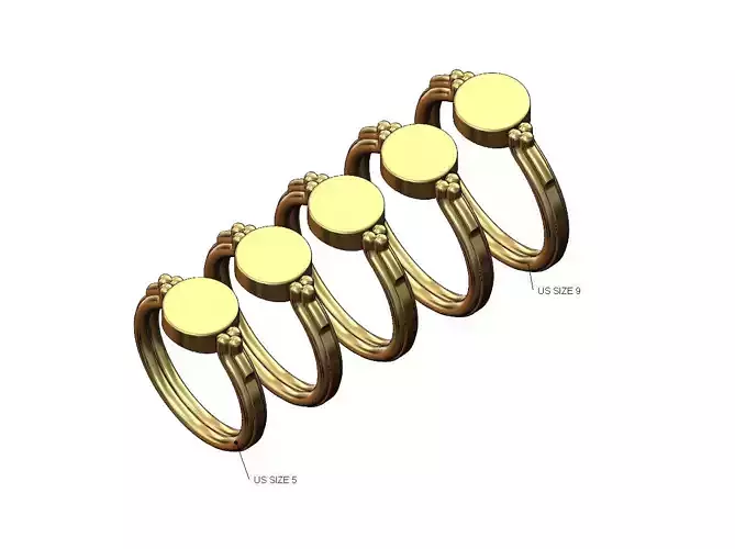 Triple rope and bead round coin signet US sizes 5to9