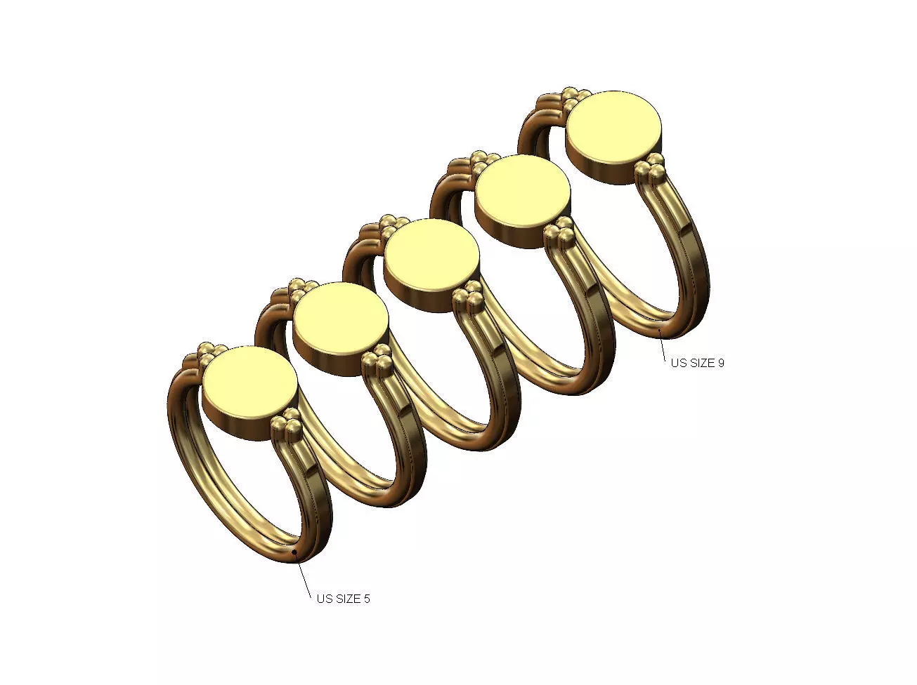 Triple rope and bead round coin signet US sizes 5to9 3D print model_0