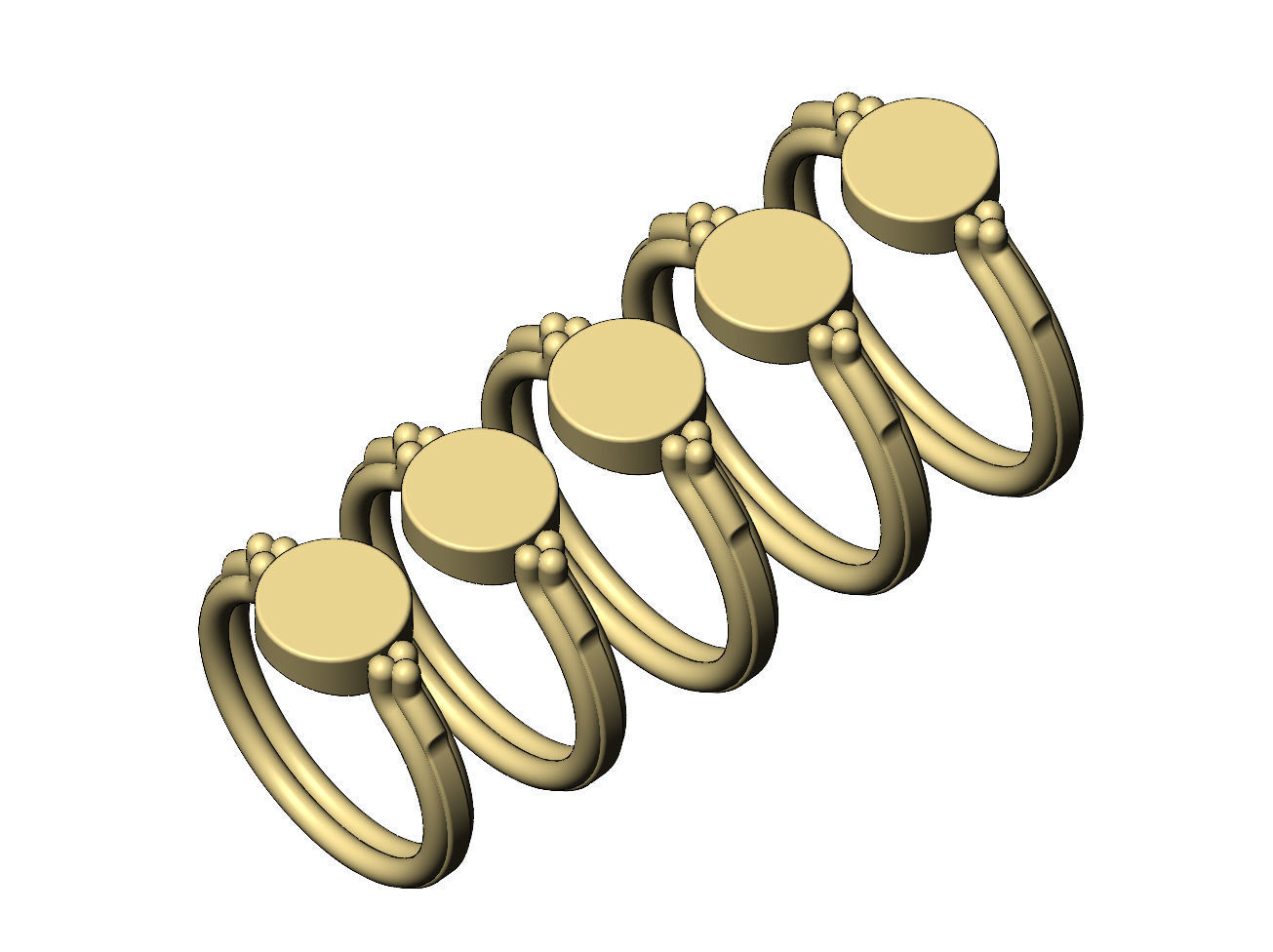 Triple rope and bead round coin signet US sizes 5to9 3D print model_5