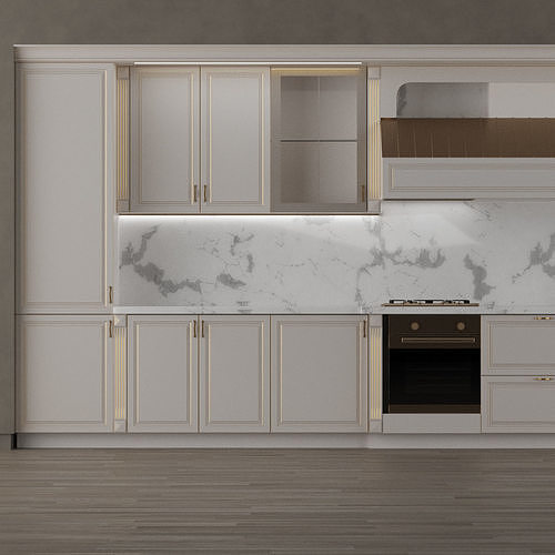 Kitchen 5 with cabinets and marble counter tops 3D model 7
