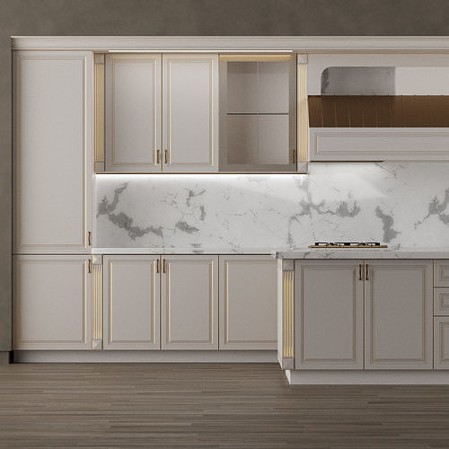 Kitchen 5 with cabinets and marble counter tops 3D model 5