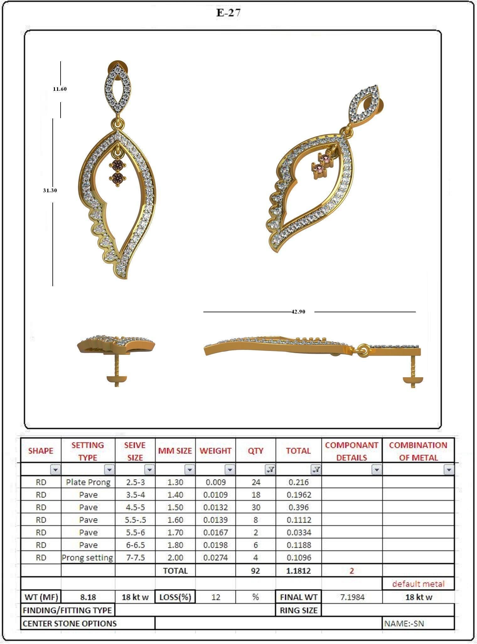 Women Earring 3DM STL OBJ FBX Render Details 3D print model_4