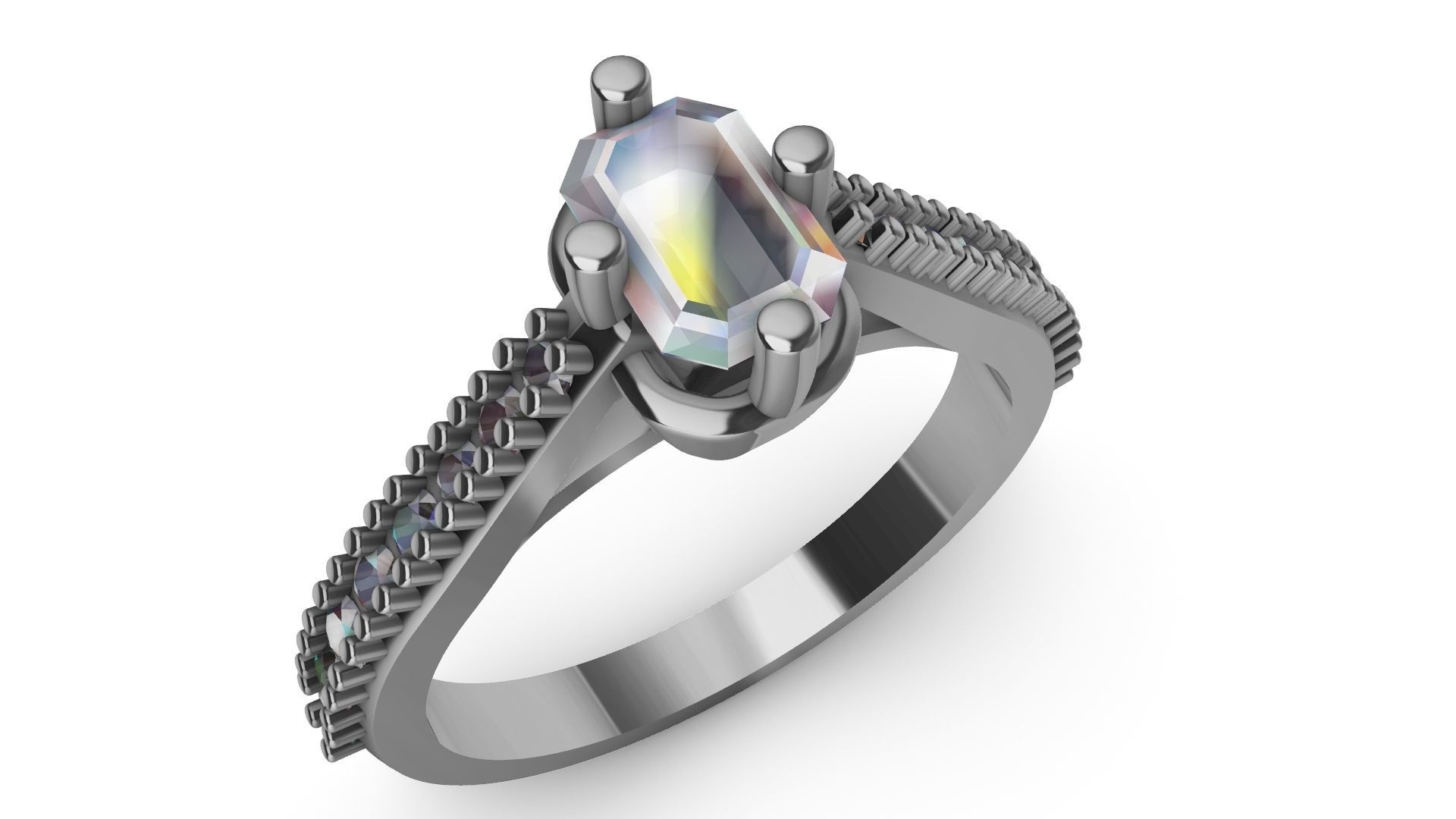 emerald cut diamond ring stl verified 3D print model_20
