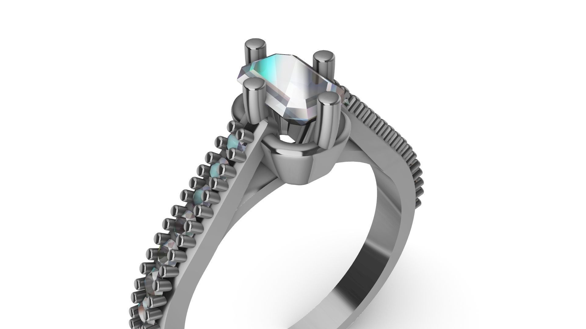 emerald cut diamond ring stl verified 3D print model_6