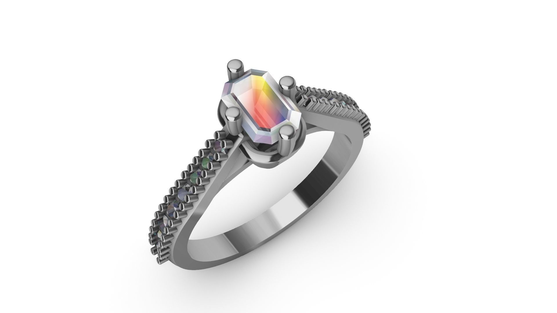 emerald cut diamond ring stl verified 3D print model_11