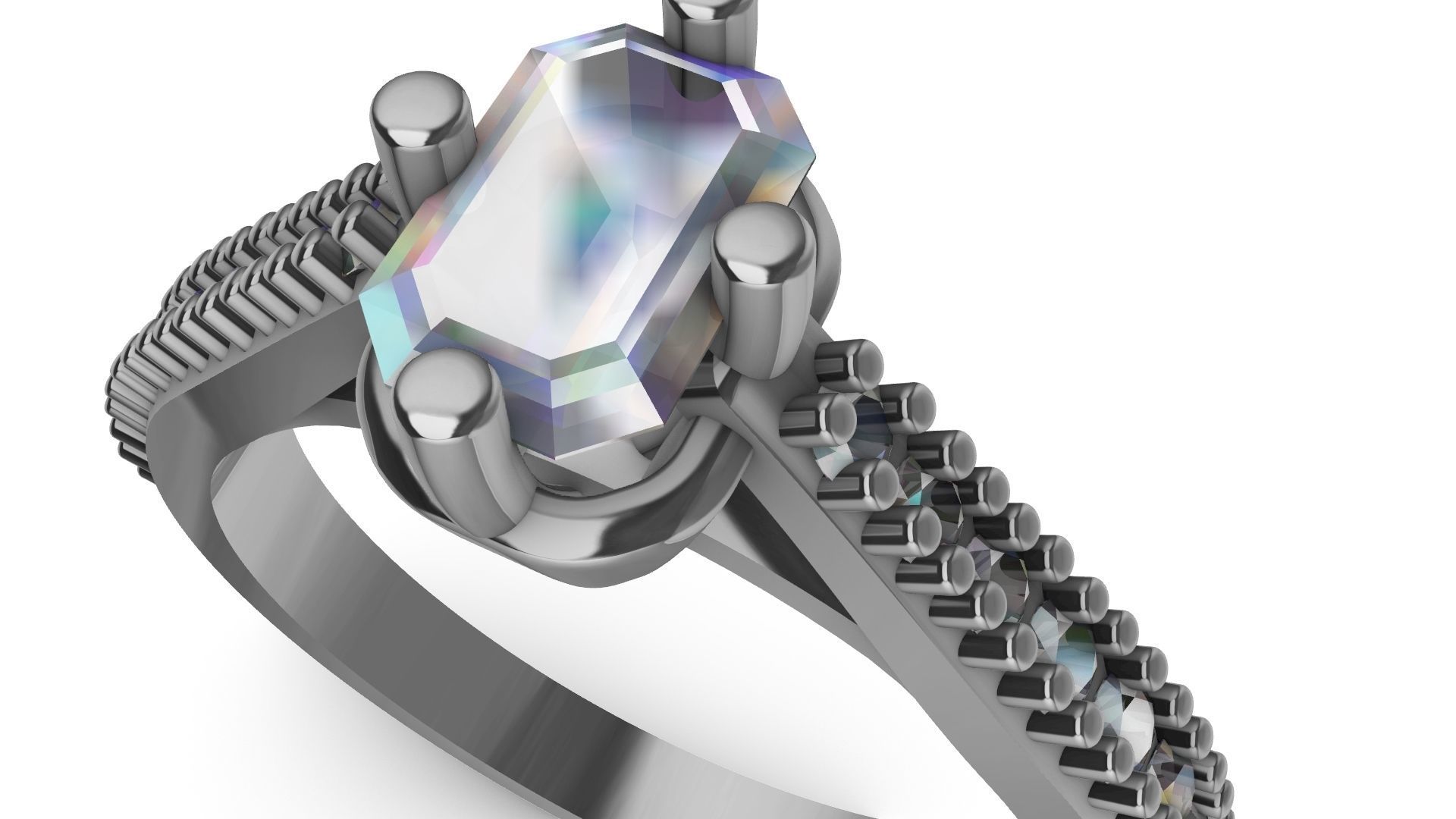 emerald cut diamond ring stl verified 3D print model_15