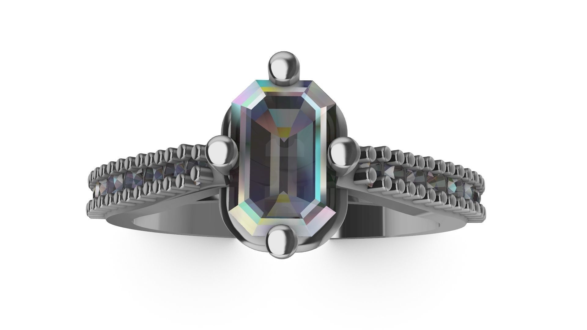 emerald cut diamond ring stl verified 3D print model_3