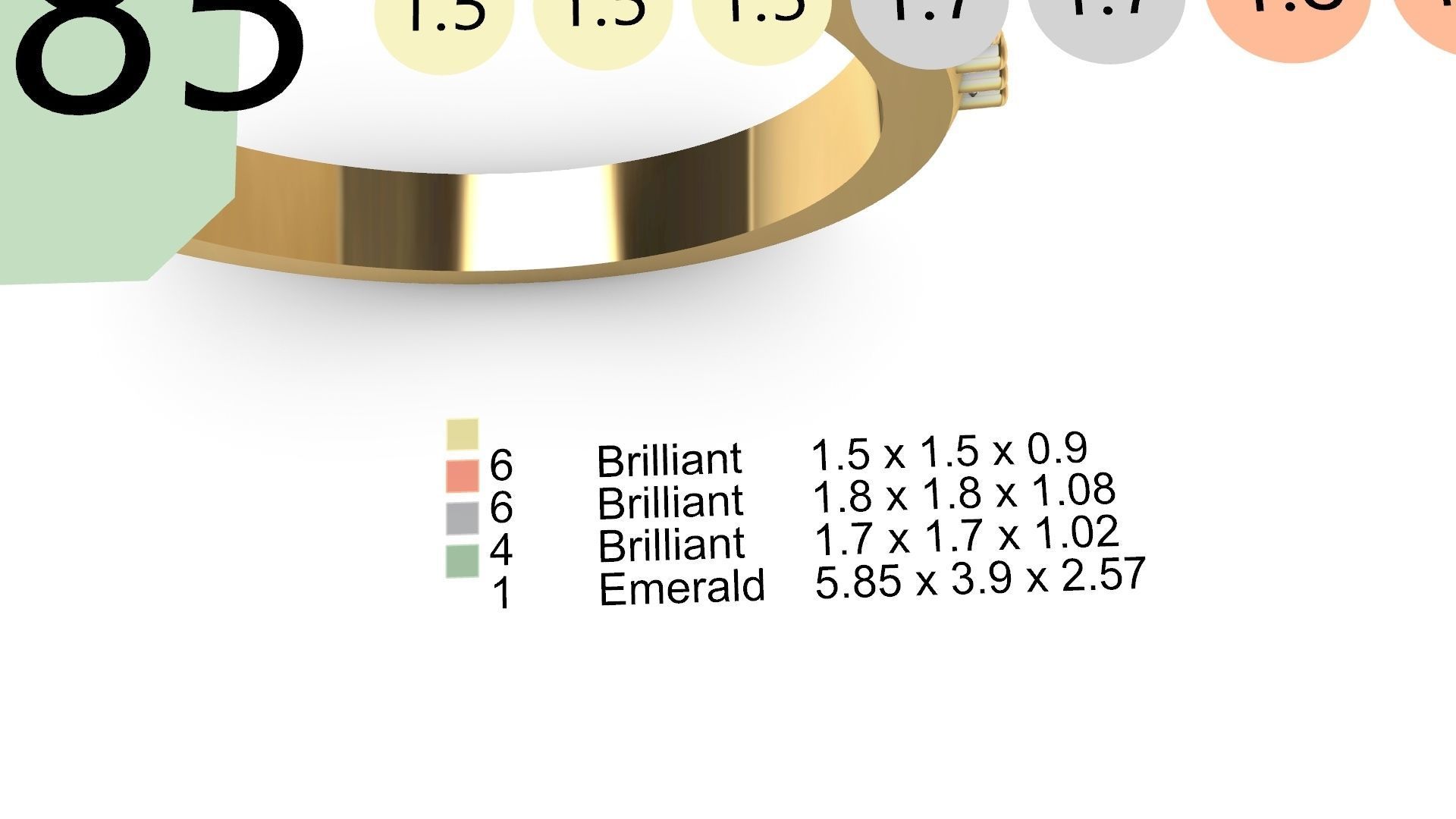 emerald cut diamond ring stl verified 3D print model_7