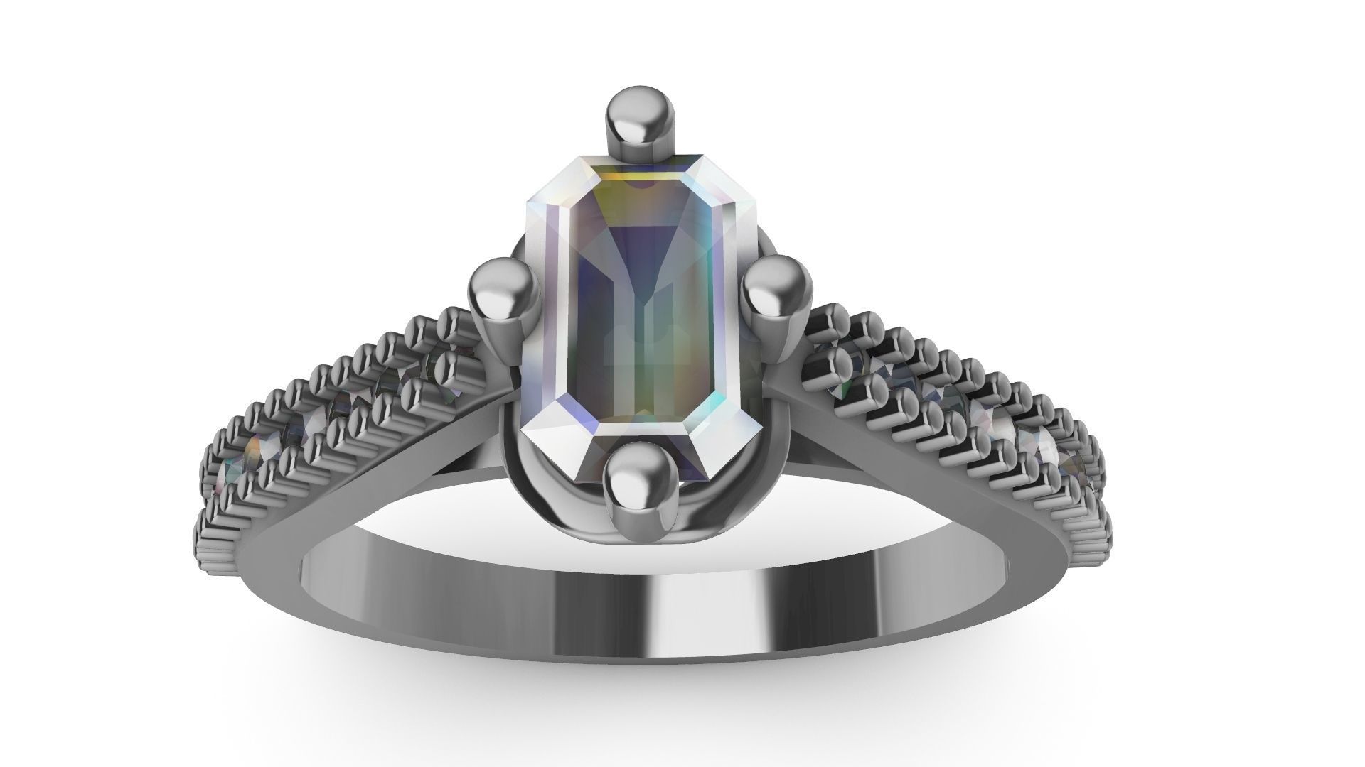 emerald cut diamond ring stl verified 3D print model_9