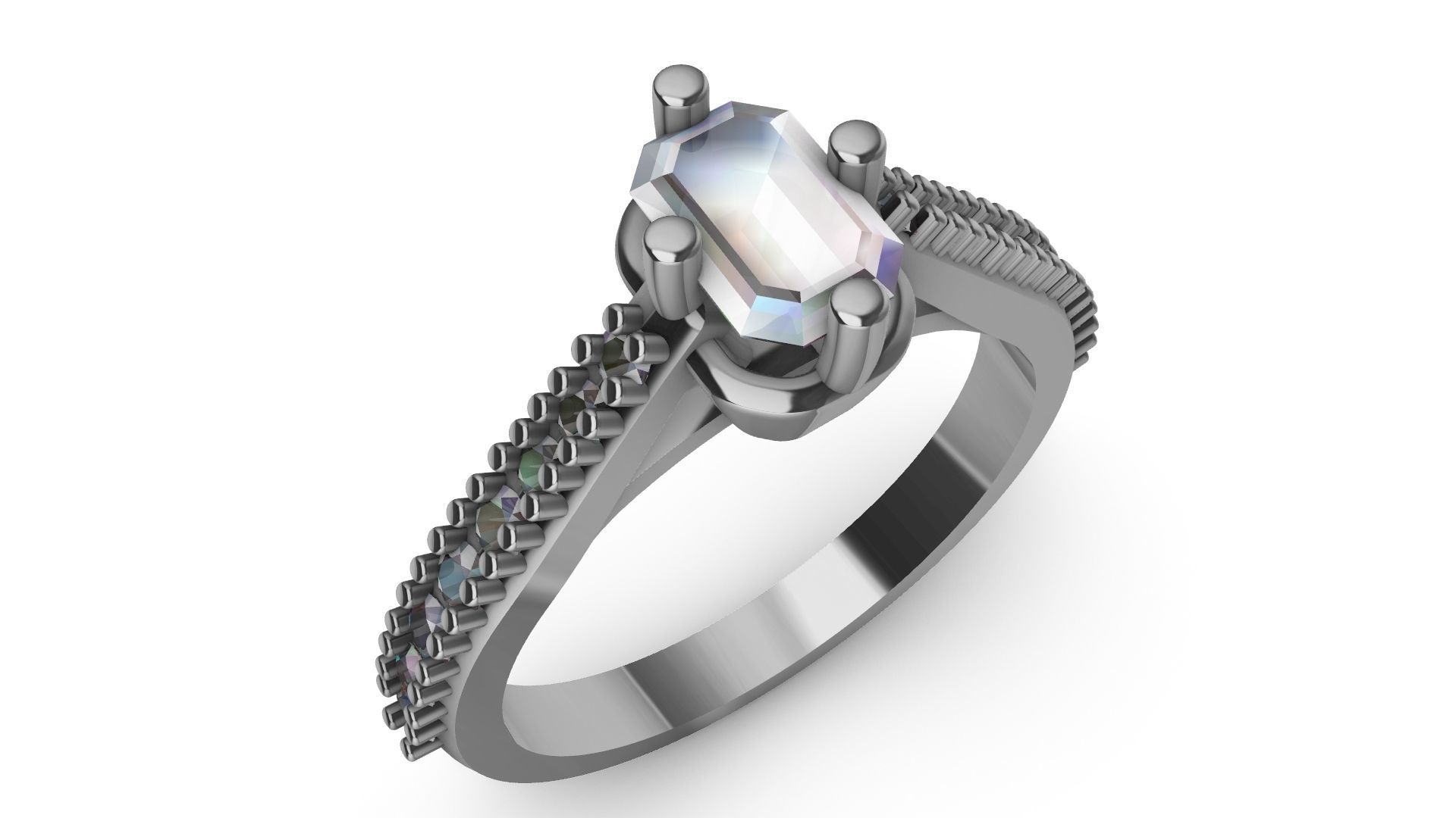 emerald cut diamond ring stl verified 3D print model_1