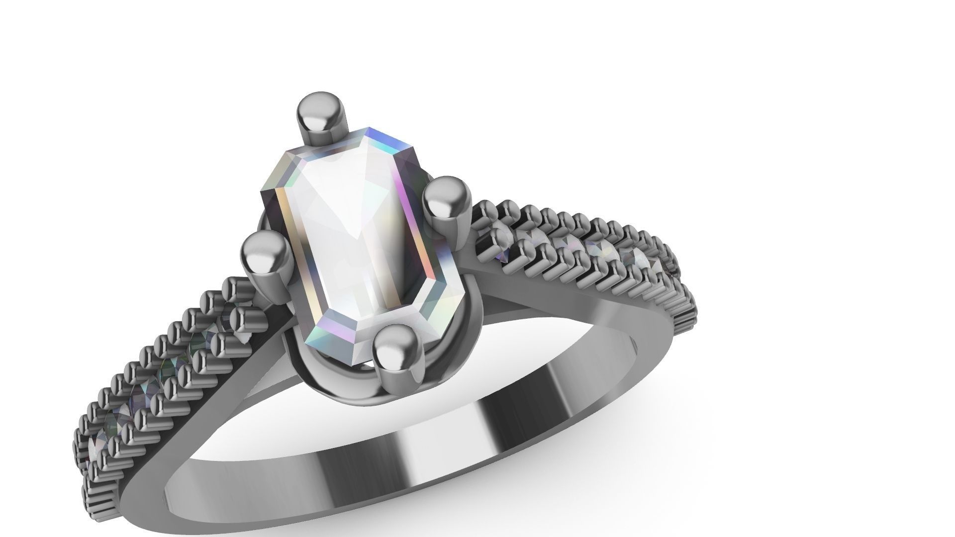 emerald cut diamond ring stl verified 3D print model_14