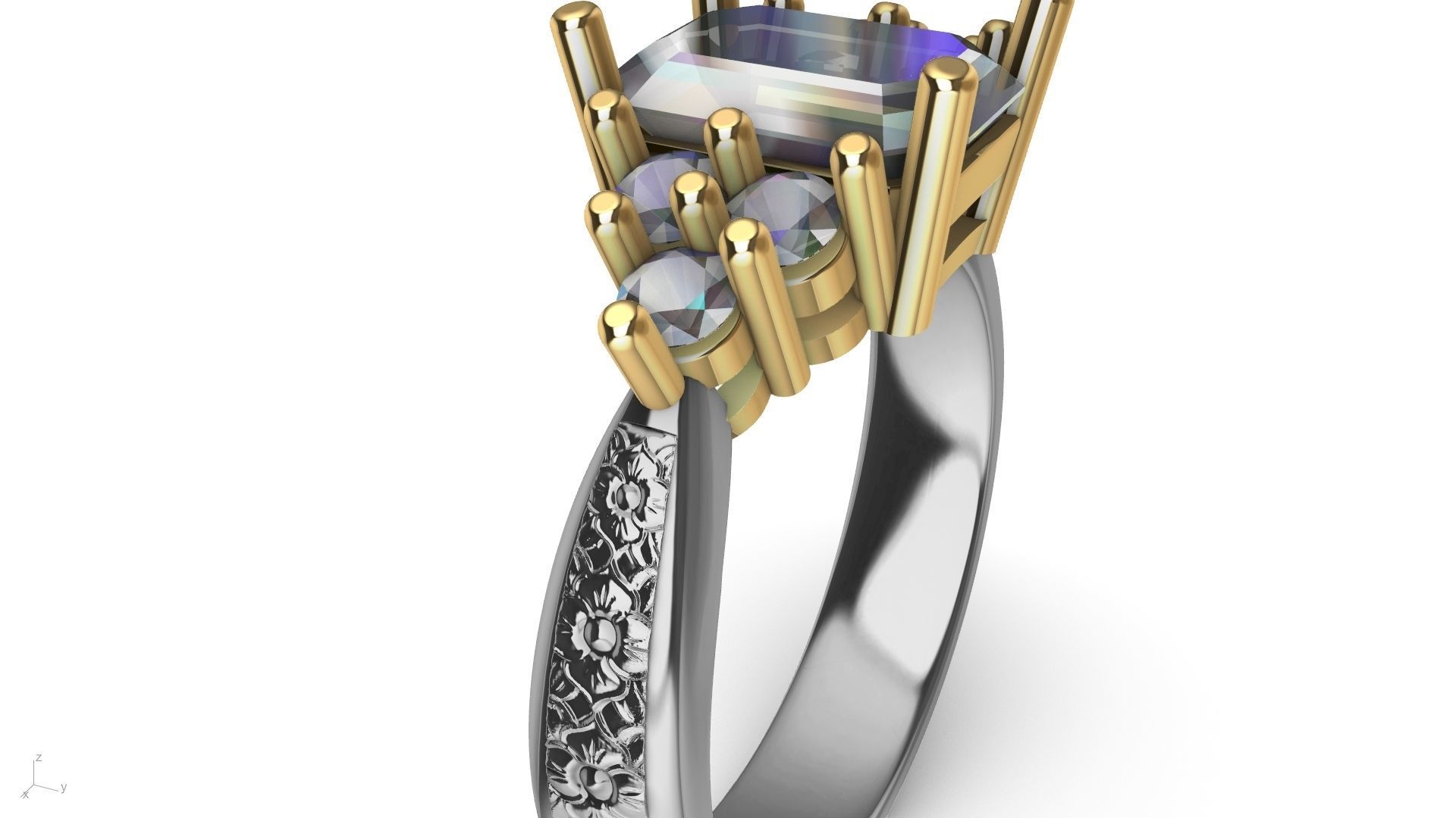 emerald cut 6 stone ring stl verified 3D print model_14