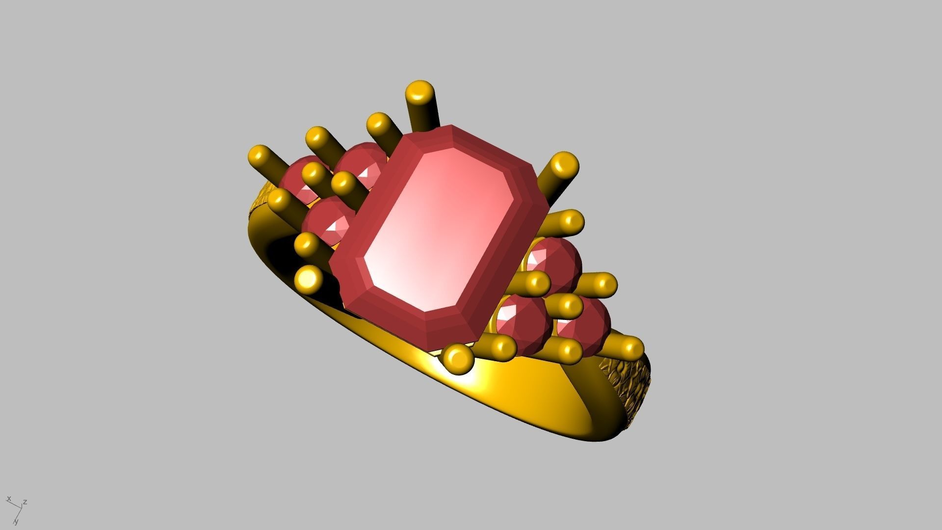 emerald cut 6 stone ring stl verified 3D print model_5