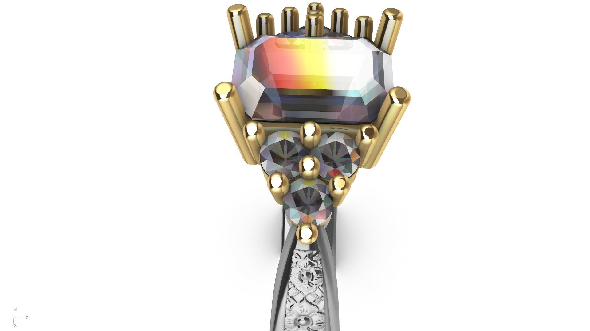 emerald cut 6 stone ring stl verified 3D print model_19