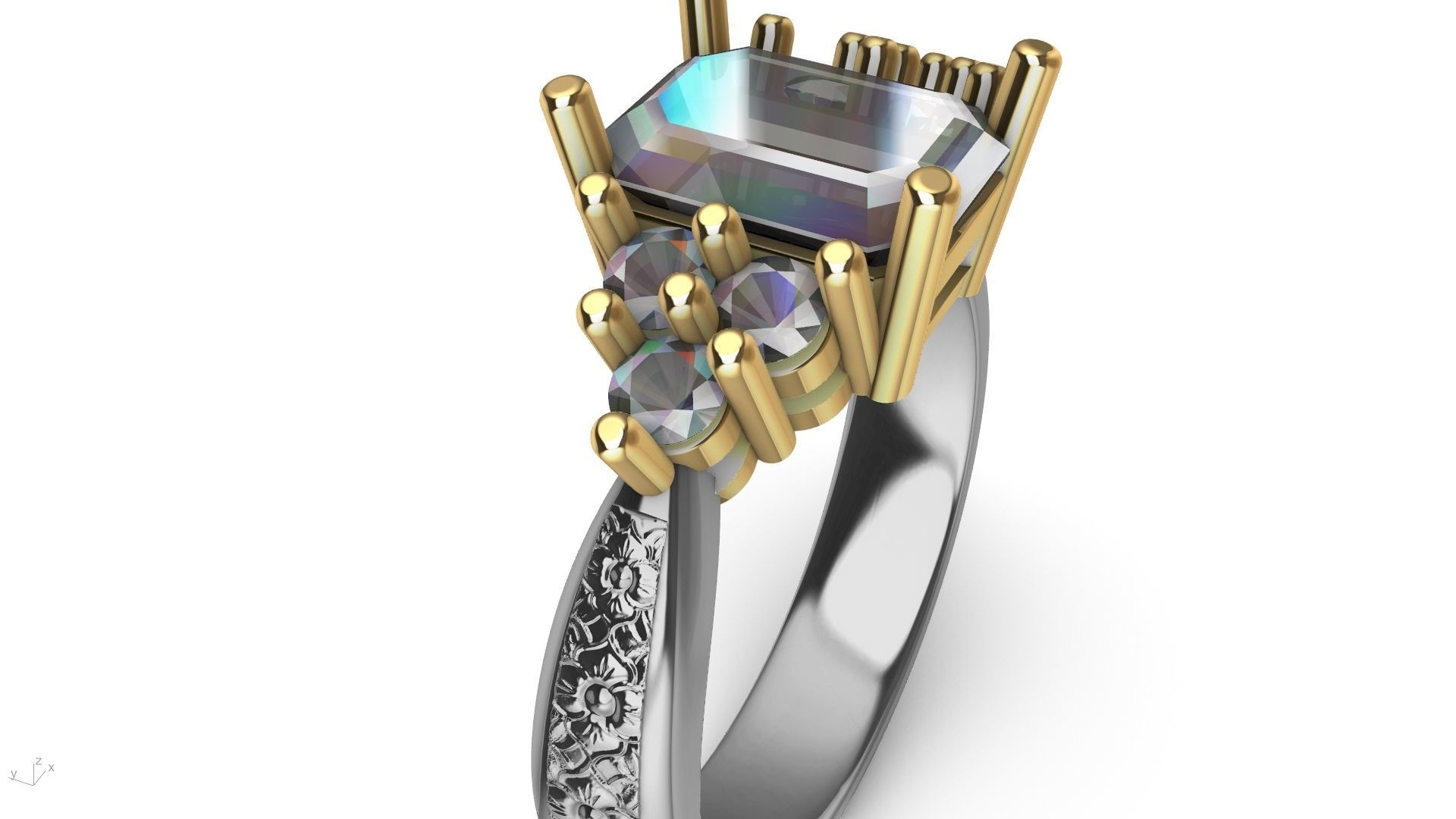 emerald cut 6 stone ring stl verified 3D print model_21