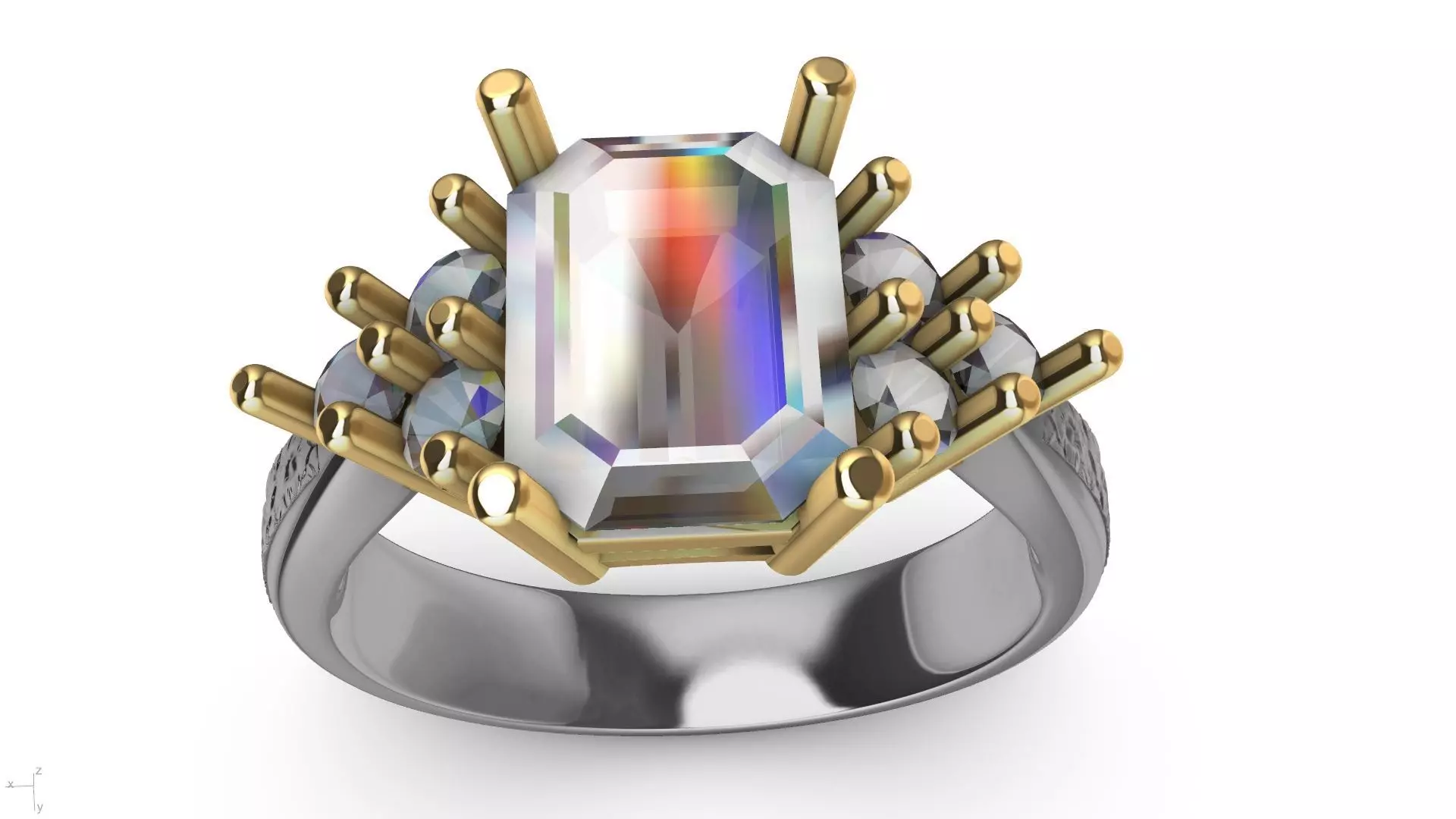 emerald cut 6 stone ring stl verified 3D print model_0