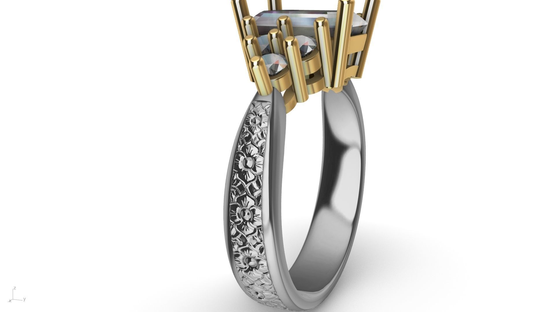 emerald cut 6 stone ring stl verified 3D print model_2