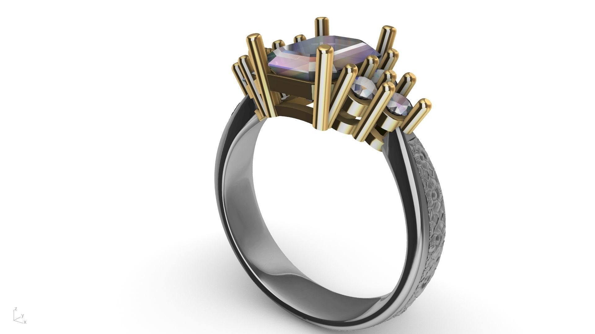 emerald cut 6 stone ring stl verified 3D print model_17