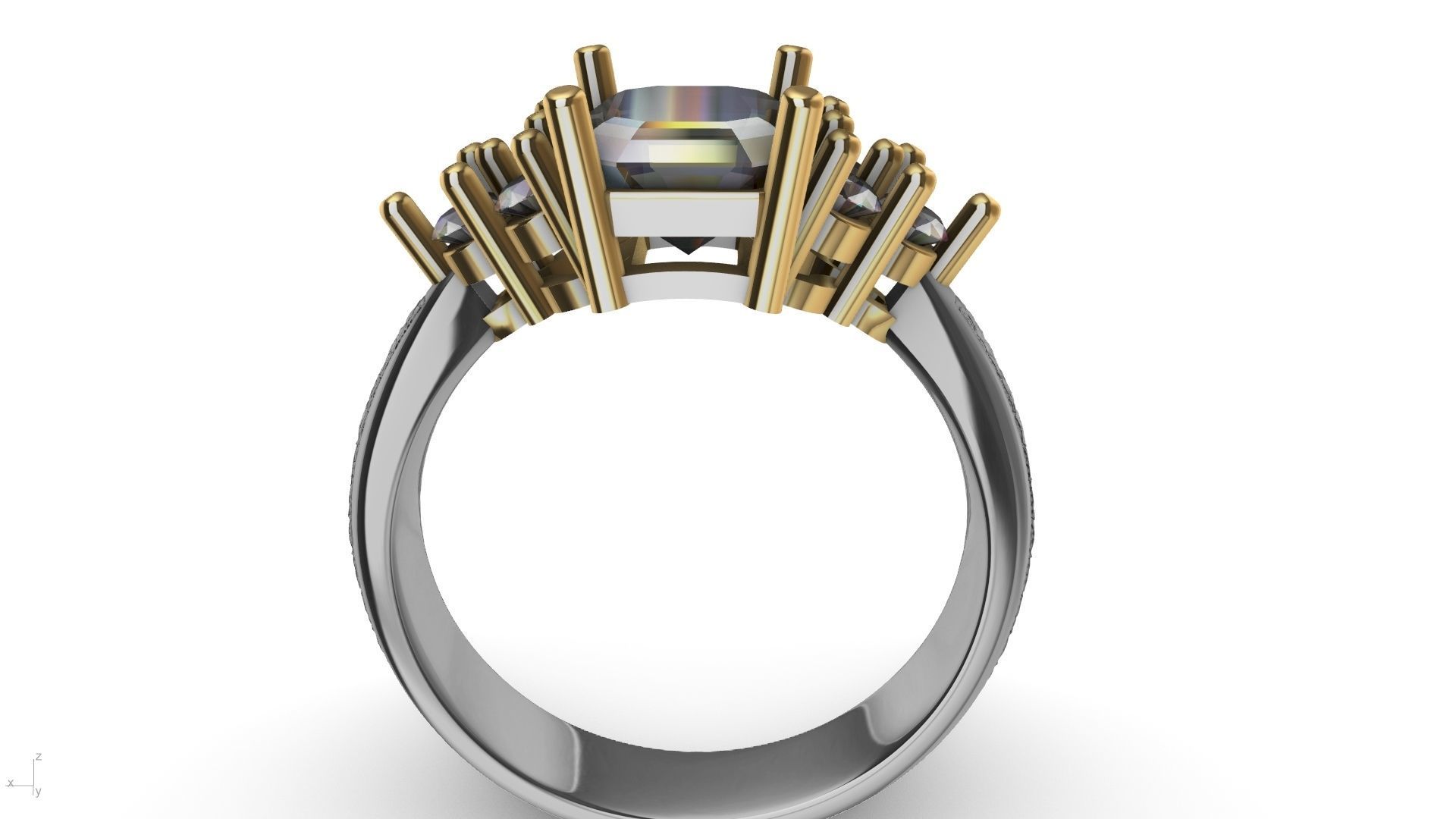 emerald cut 6 stone ring stl verified 3D print model_1