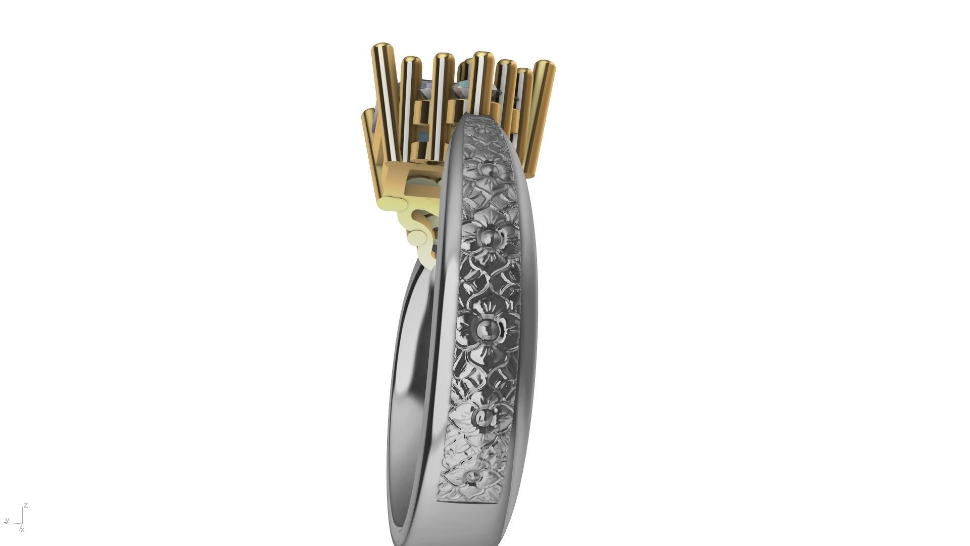 emerald cut 6 stone ring stl verified 3D print model_4