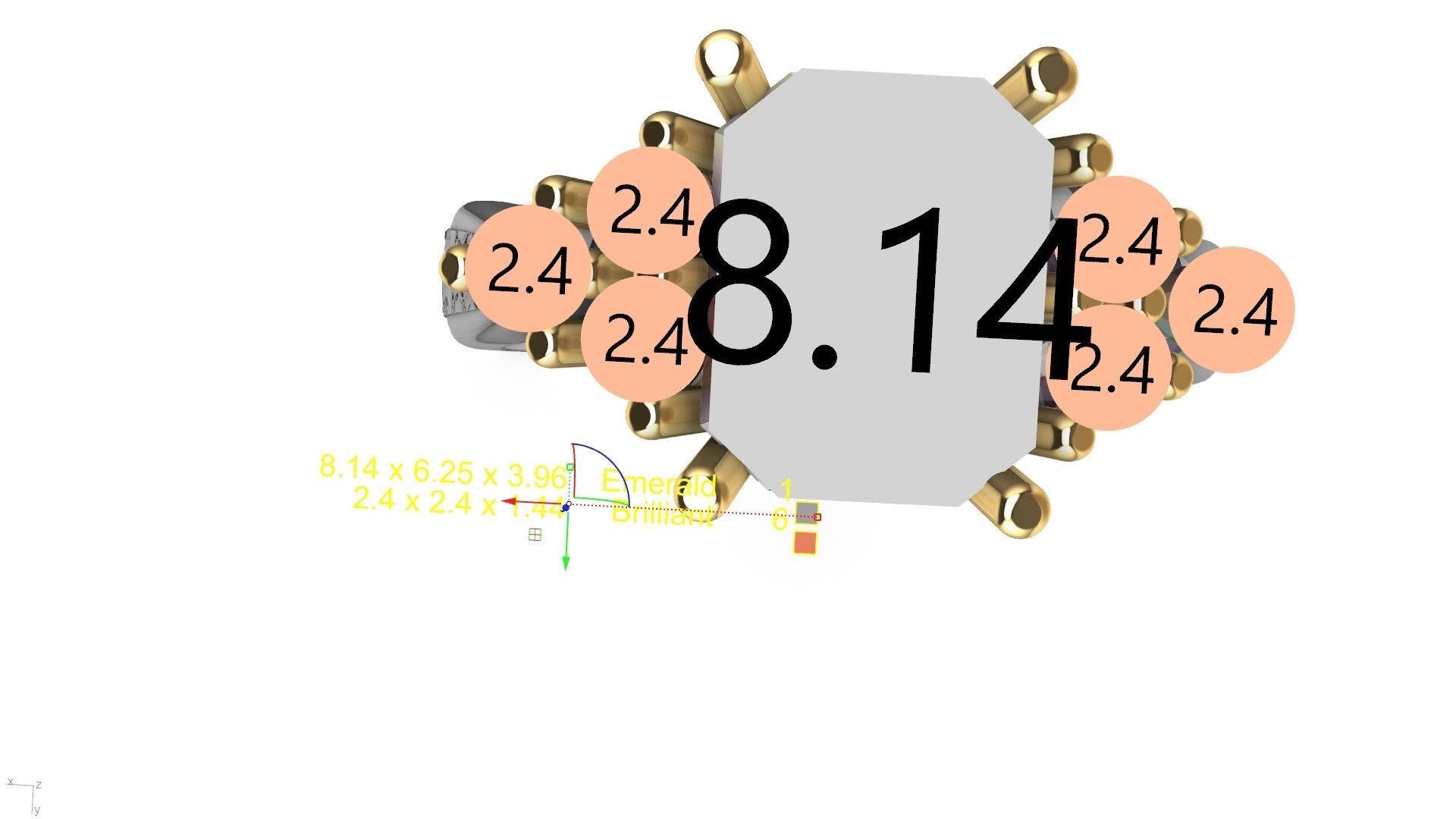 emerald cut 6 stone ring stl verified 3D print model_24
