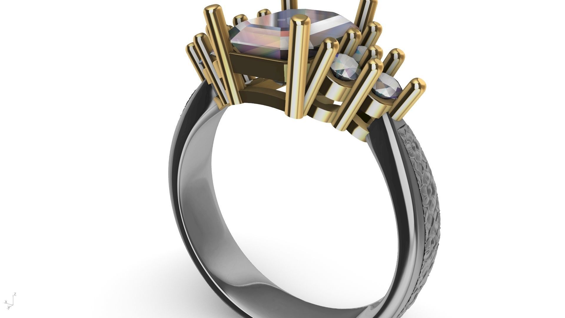 emerald cut 6 stone ring stl verified 3D print model_23