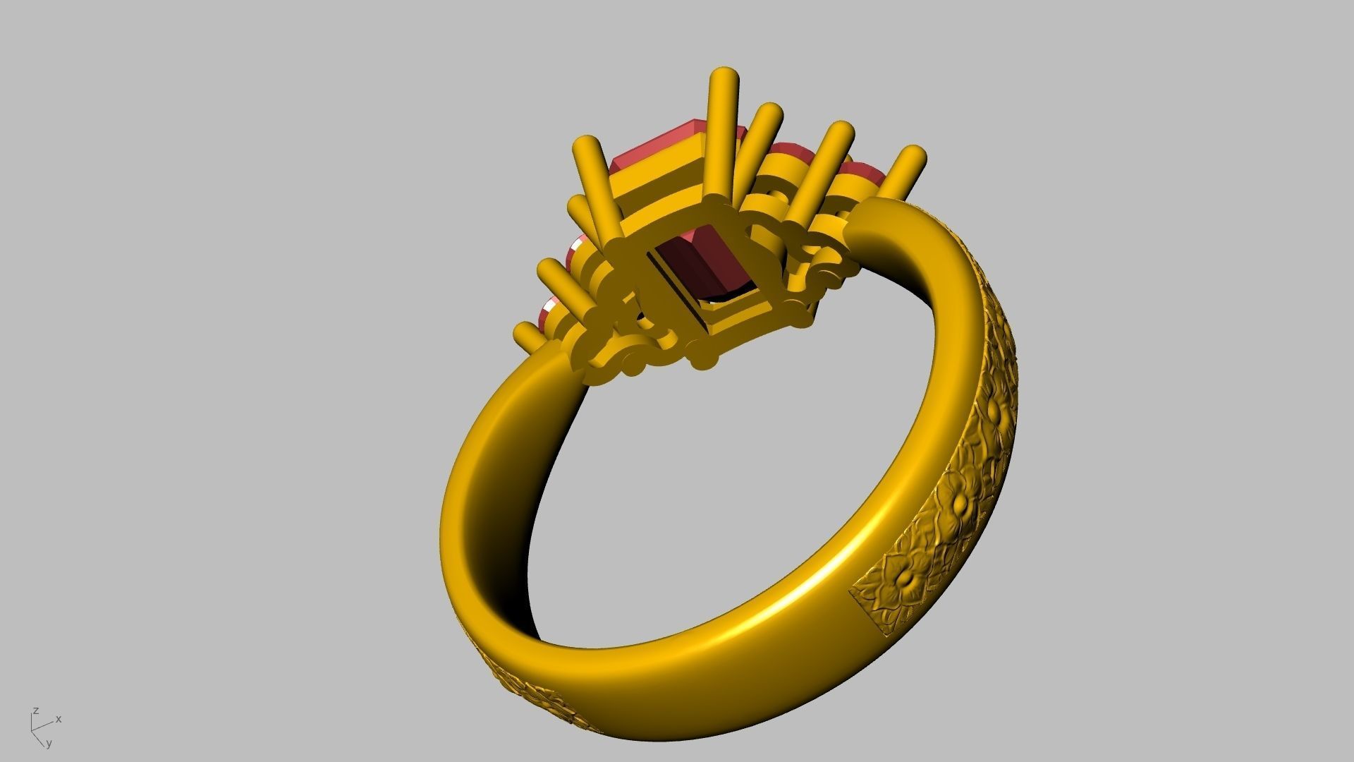 emerald cut 6 stone ring stl verified 3D print model_10