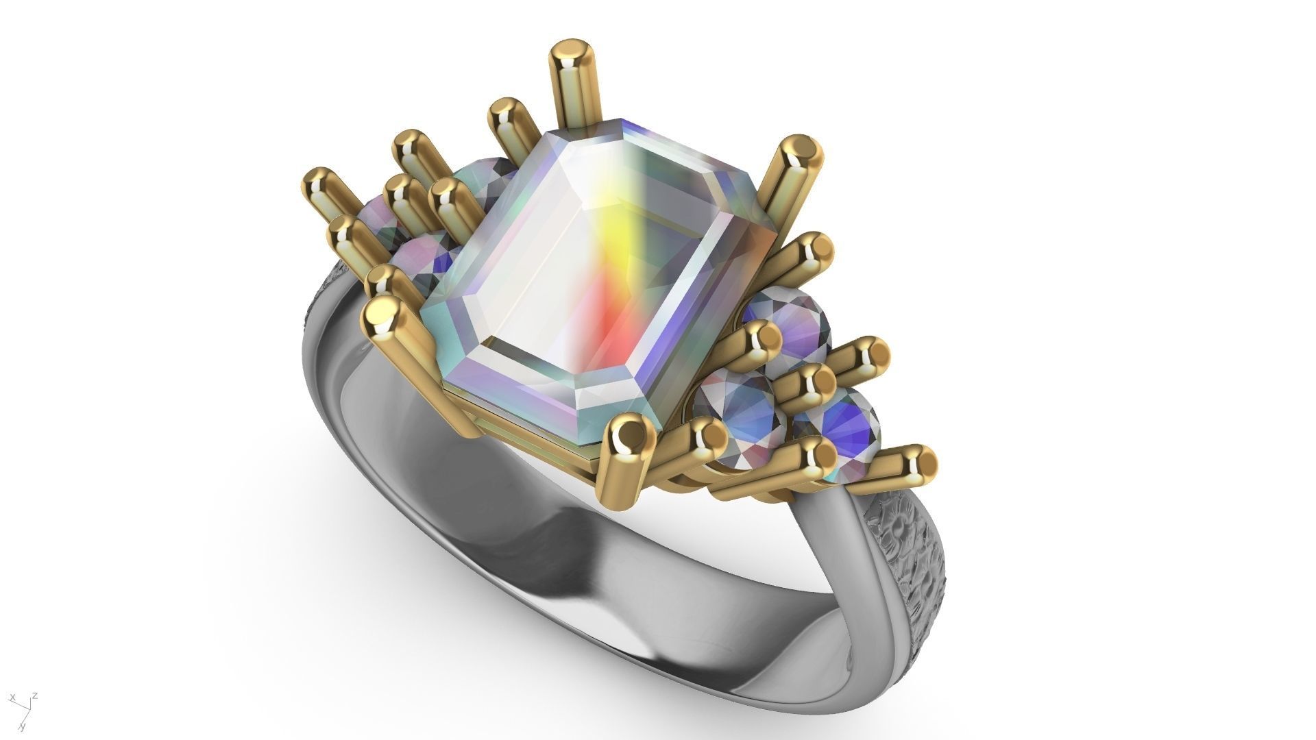 emerald cut 6 stone ring stl verified 3D print model_11