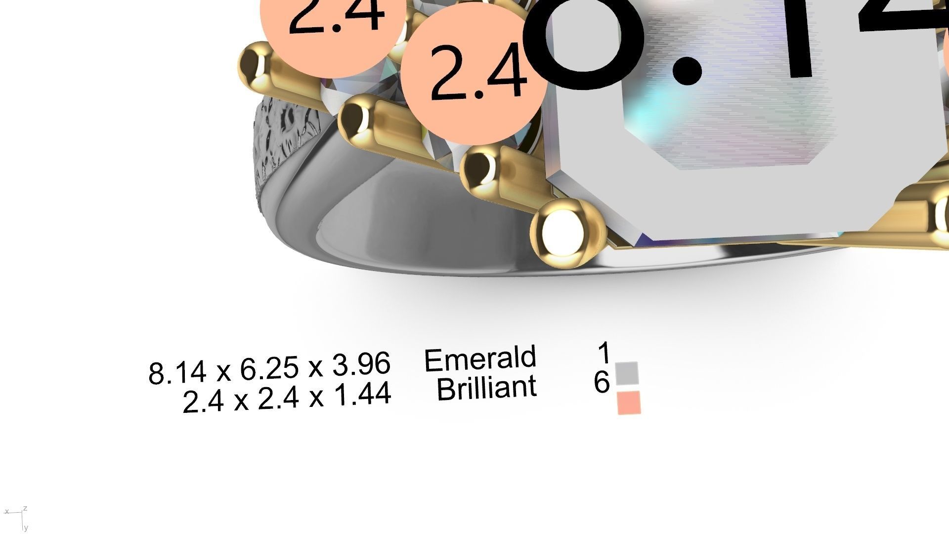 emerald cut 6 stone ring stl verified 3D print model_25