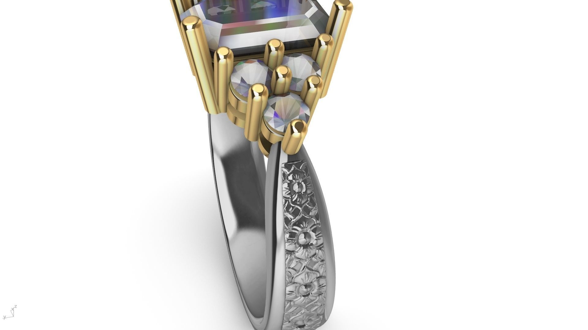 emerald cut 6 stone ring stl verified 3D print model_13