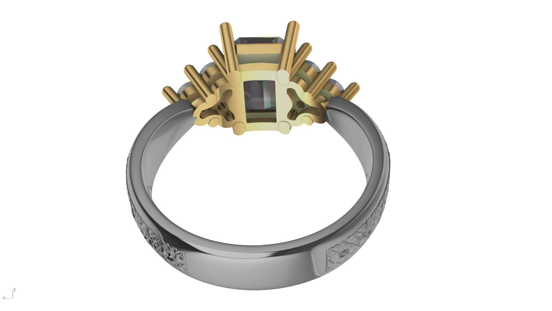 emerald cut 6 stone ring stl verified 3D print model_3