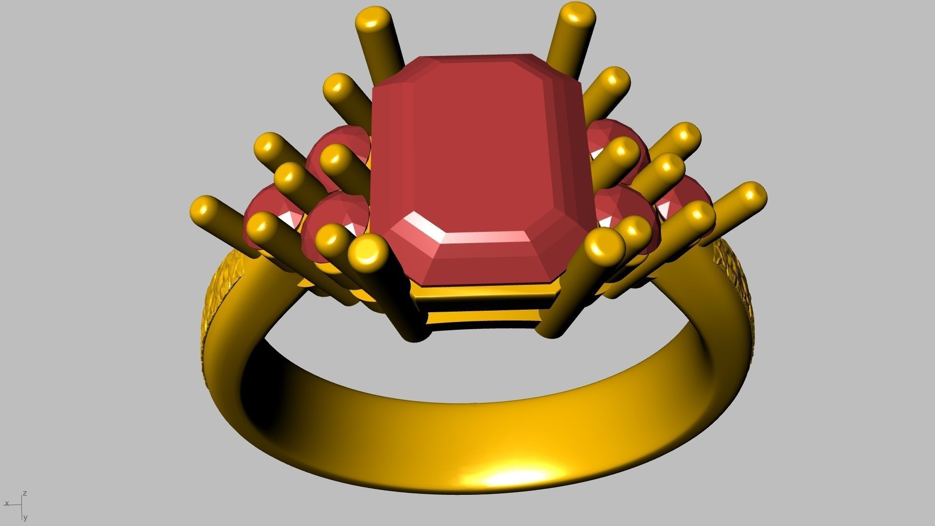 emerald cut 6 stone ring stl verified 3D print model_8