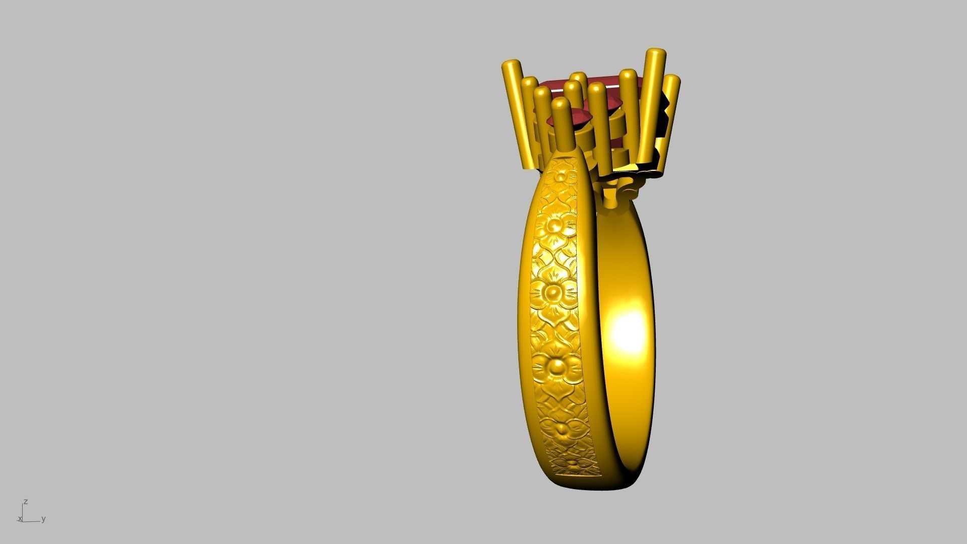 emerald cut 6 stone ring stl verified 3D print model_9